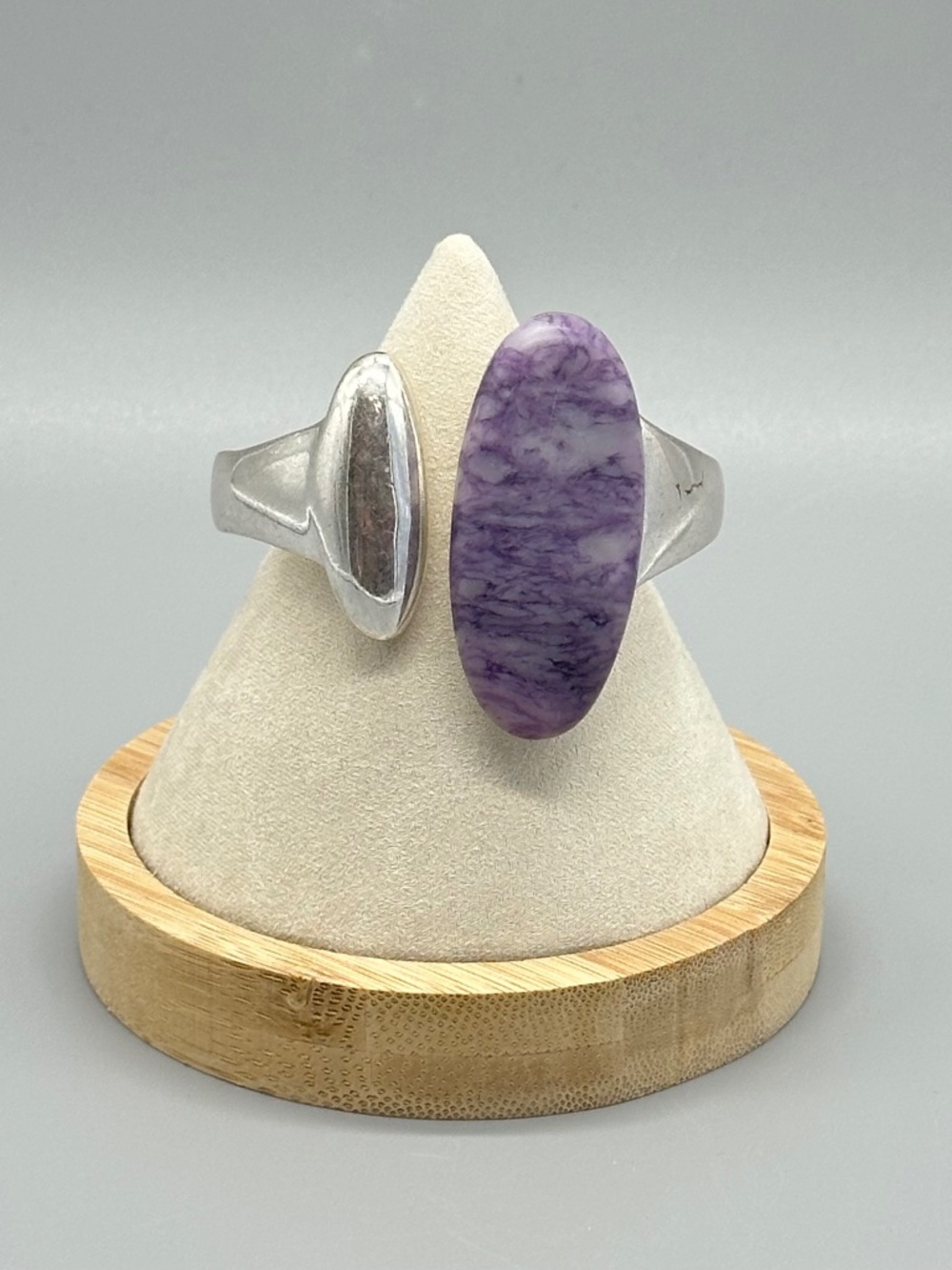 Robert Lee Morris Soho Modernist Sculptural Charoite Silver Tone Hinge Bracelet
